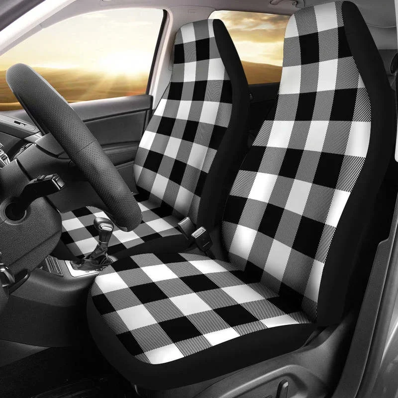 

Black and White Large Print Buffalo Plaid Car Seat Covers Set,Pack of 2 Universal Front Seat Protective Cover