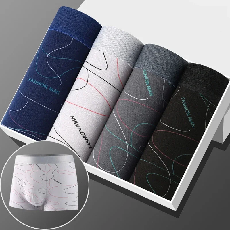 Boxer shorts 4 Pcs men sports underwear underpants XL 2XL 3XL 4XL simple line breathable fashion sports fitness