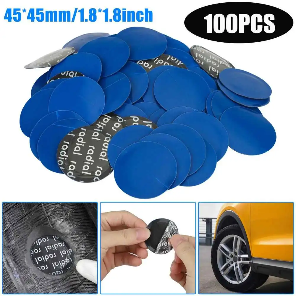 Tire Repair Patch 100pcs Round 45mm Universal Tire Tube Patches Repair Tool Fast Cold Patch Patches For Car Bike Motorcycle