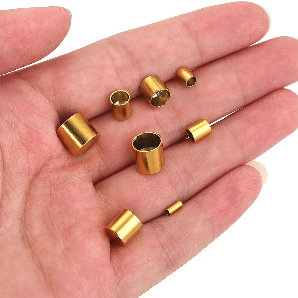 10 stücke/Los 1,5-10mm Edelstahl Leder Kordel verschluss Verschluss Ende Crimp kappen Perlen 18k pvd vergoldet Schmuck herstellung Lieferungen – Detail 3