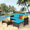 Patio Corner Sofa Set 3 Piece, Outdoor Rattan Sofa Set, Includes Lounge Chaise, Loveseat & Coffee Table, Patio Garden Poolside 3