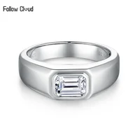 Follow Cloud 5*7mm 1.0ct Emerald Cut Moissanite Diamond Engagement Ring for Men 925 Sterling Silver Plated 18K Gold Wedding Band 1