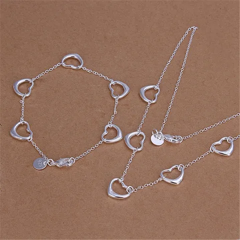 Sterling Silver cute fine gifts for women lady wedding chain bead necklace bracelets fashion jewelry Set S140