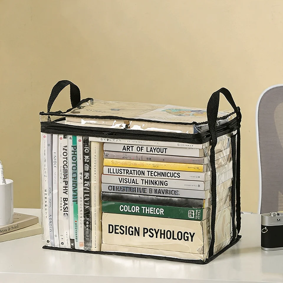 Foldable Transparent Storage Organizer Box with Handle