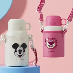Miniso Disney Strawberry Bear Lotso Vacuum Flasks,Cartoon Mickey Thermos With Cup Sleeve Lift Rope,Dismountable Family Bottles