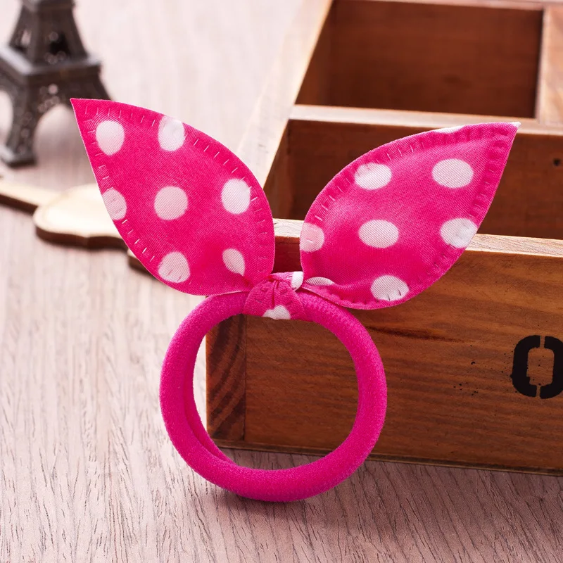 10Pcs/lot Children Hair Band Cute Polka Dot Bow Rabbit Ears Headband Girl Ring Scrunchy Kids Ponytail Holder Hair Accessories