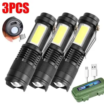 Mini Portable Q5 Led  Flashlight Built In Battery Zoom Torch COB Lamp 2000 Lumens Adjustable Pen Light Waterproof for Outdoor