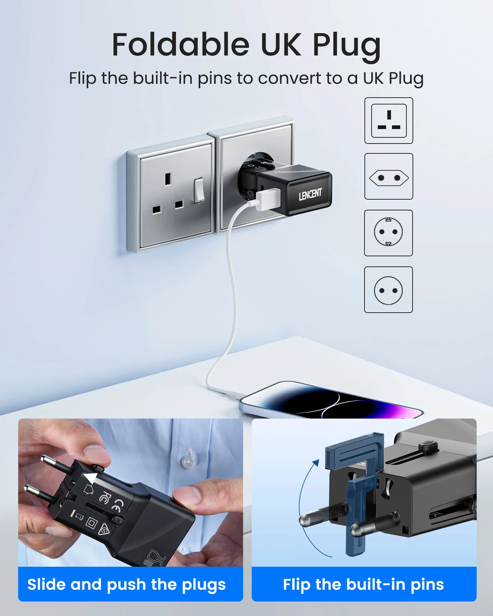 Universal Travel Adapter with USB QC 3.0 Port and PD 25W Type C Fast Charger