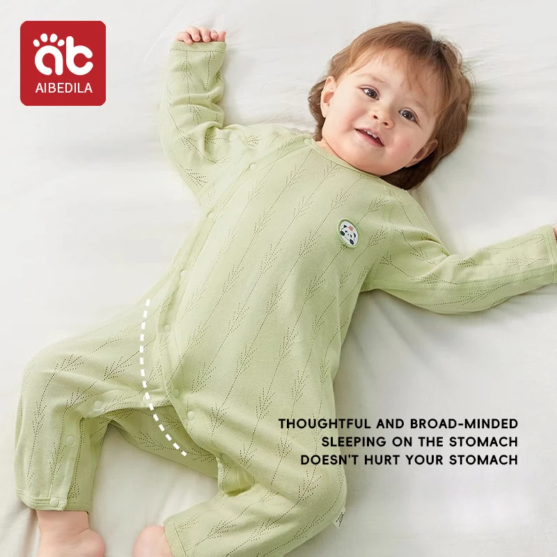 AIBEDILA 여름 베이비 점프 슈트 코튼 긴팔 폴리오 등산 의류 소년 소녀 잠옷 Baby Romper Kids Loose Jumpsuits