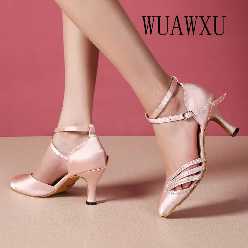 NATASHA Latin Dance Shoes Women's 2023 New Style Diamond Dance Shoes Summer Sandals Medium High Heel Soft Sole Square Dance Shoe