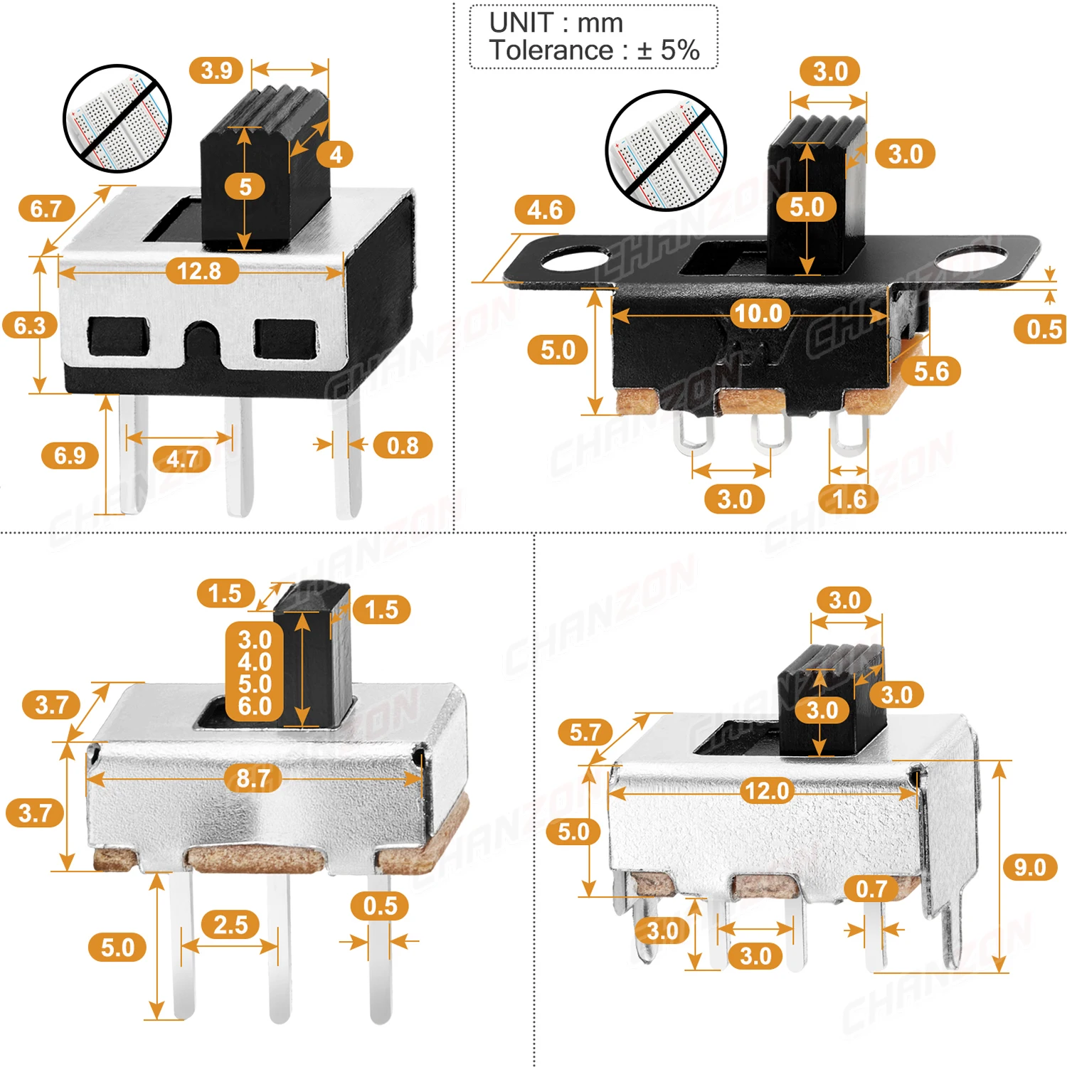 Micro Switch 3mm 4mm 5mm 6mm Spdt 3Pin 5 Positions 1p2t Small Toggle Mount Terminal Contact For Arduino