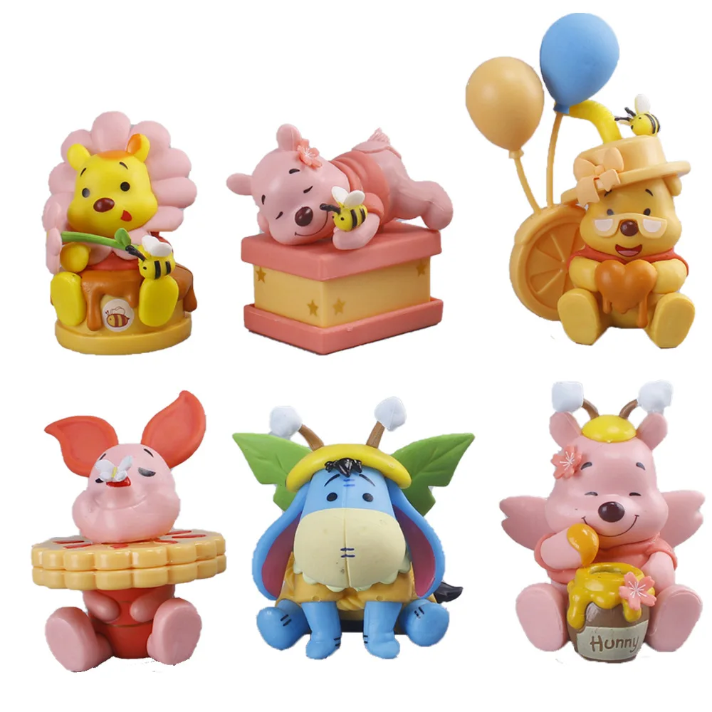 6 Pz/Set Cute Winnie The Pooh Pooh Bear Maialino Eeyore Honey Bee Collection Anime Pvc Model Desktop Cake Ornament Giocattoli Per Bambini Regalo