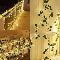 2M Green Leaf String Lights Artificial Ivy Vine Fairy Light Wedding Party Decoration Christmas Home Room Decor Wall Plant Wreath 4