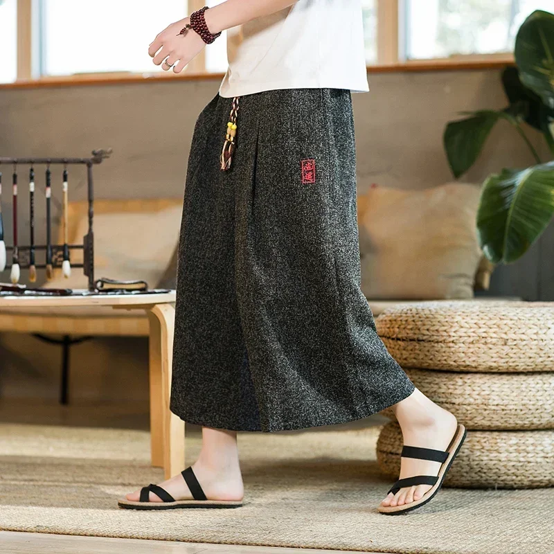 Wide Leg Pants Men's Harem Pants Pocket Jogging Plaid Casual Trousers Loose Hip Hop Harajuku Casual Ethnic
