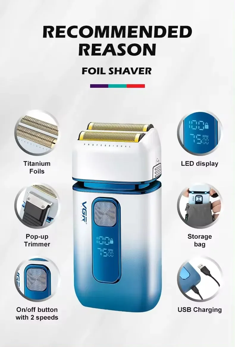 Description Picture 3 of itemVGR Shaver Professional Reciprocating Household Functional  USB Rechargeable Full body Waterproof Dual Electric Shaver  V-362