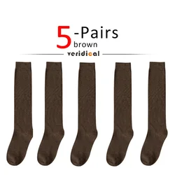 Women's Thigh - High Organic Cotton Socks - Solid Color Fashion Warmers - EUR36 - 40 (5 Pairs brown)
