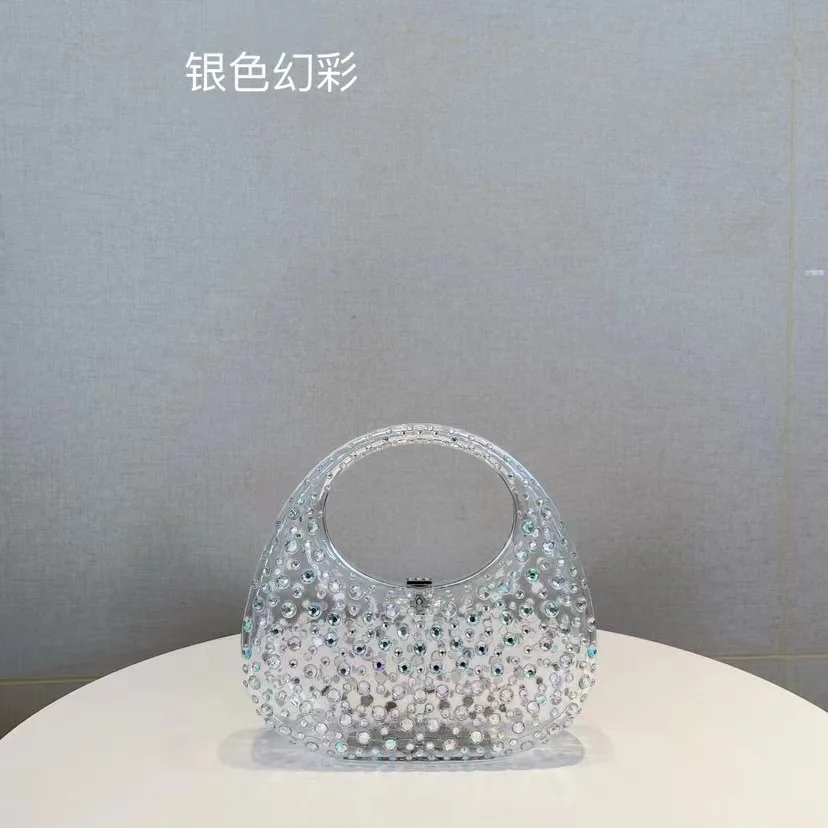 Luxury Designer Acrylic Handbag Crystal Shiny Rhinestones Diamond Evening Bag Wedding Party Clutch Purse Women Shoulder Bag