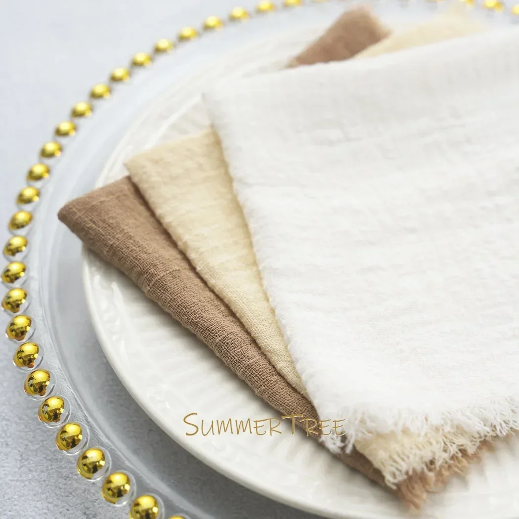 32x32cm Cotton Gauze Napkins Textured Retro Table Linens Reusable Wedding Party Decor Vintage Boho Bulk 24 Pack