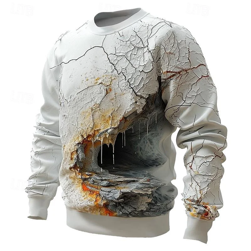 3D Printed Cave Hoodie For Men Fissure Graphic Pullover Casual Streetwear Round Neck Sweatshirt Hoodies Oversized Long Sleeves 2