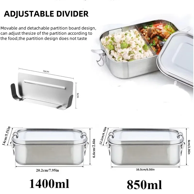 Lunch Box Stainless Steel for Kids And Adults Portable Leak-Proof Bento Box Travel Food Meal Prep Container Dishwasher Safe