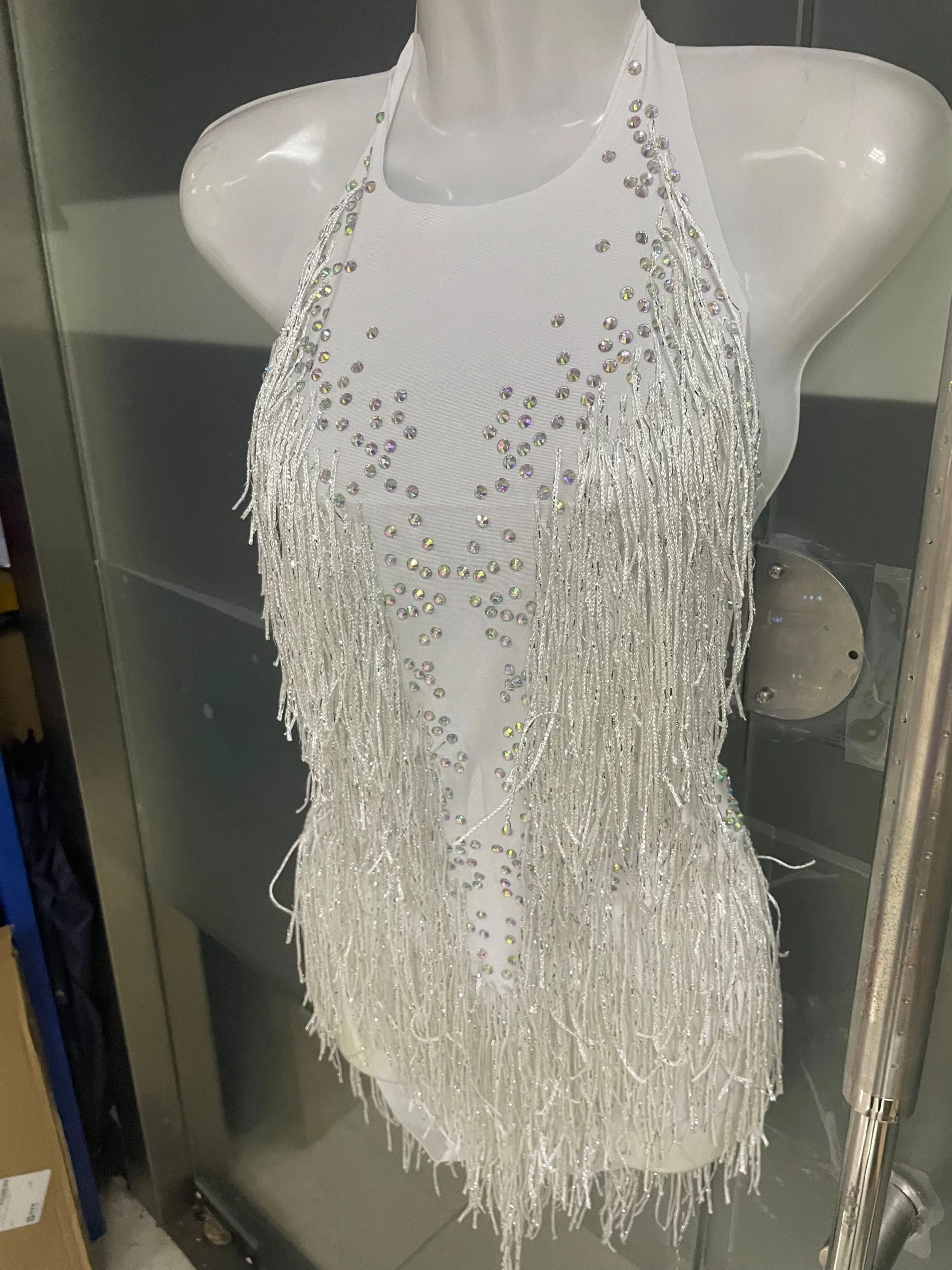 Sparkly Crystals Fringe Bodysuit Women DJ Jazz Dance Costume With Rhinestones Stage Performance Nightclub Show Outfit Rhinestones Dress Dance Dress