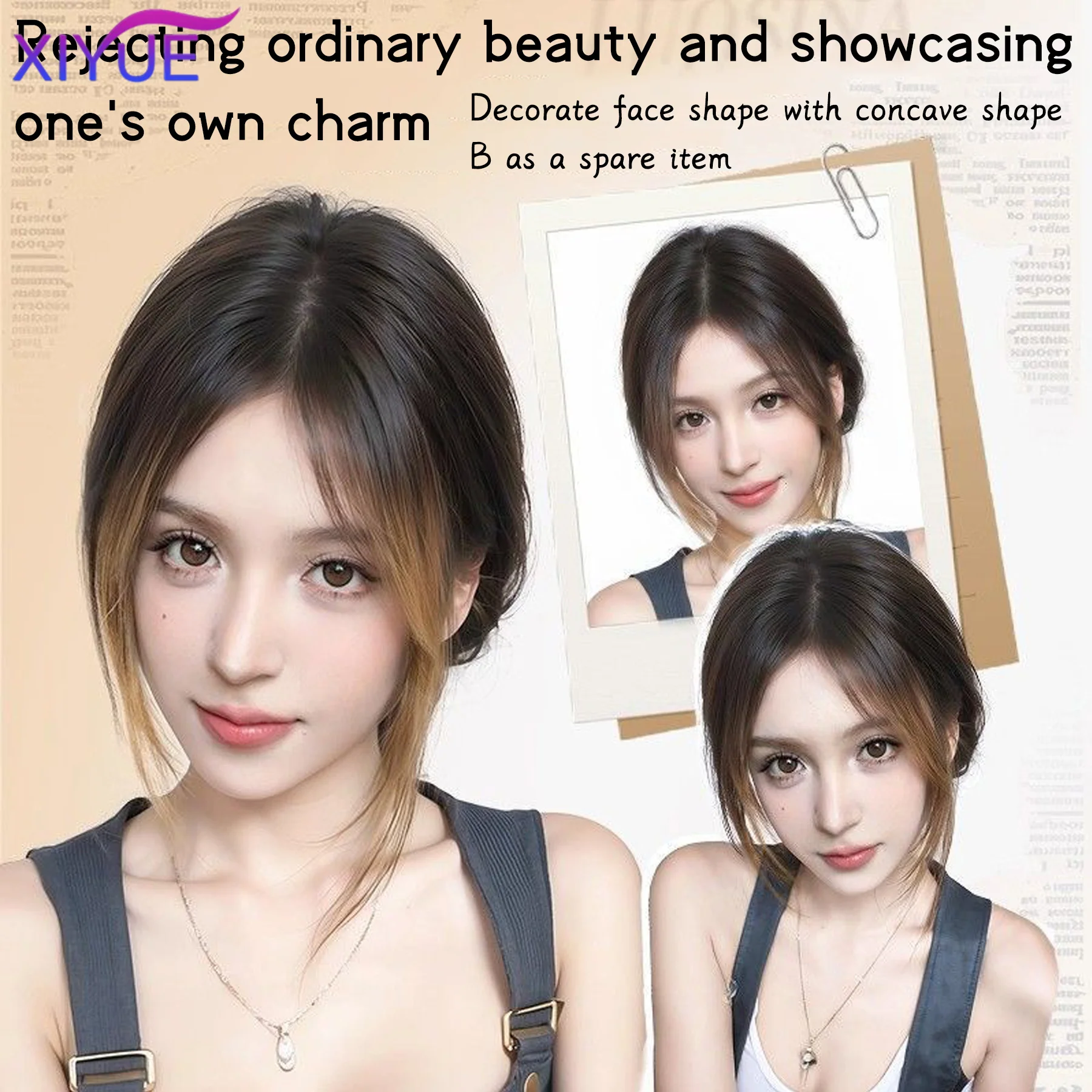 Synthetic Middle Flax gold Part Topper Hairpiece with Bangs Clip-In Bangs Extension Natural Invisible Clourse Hairpiece for Wome