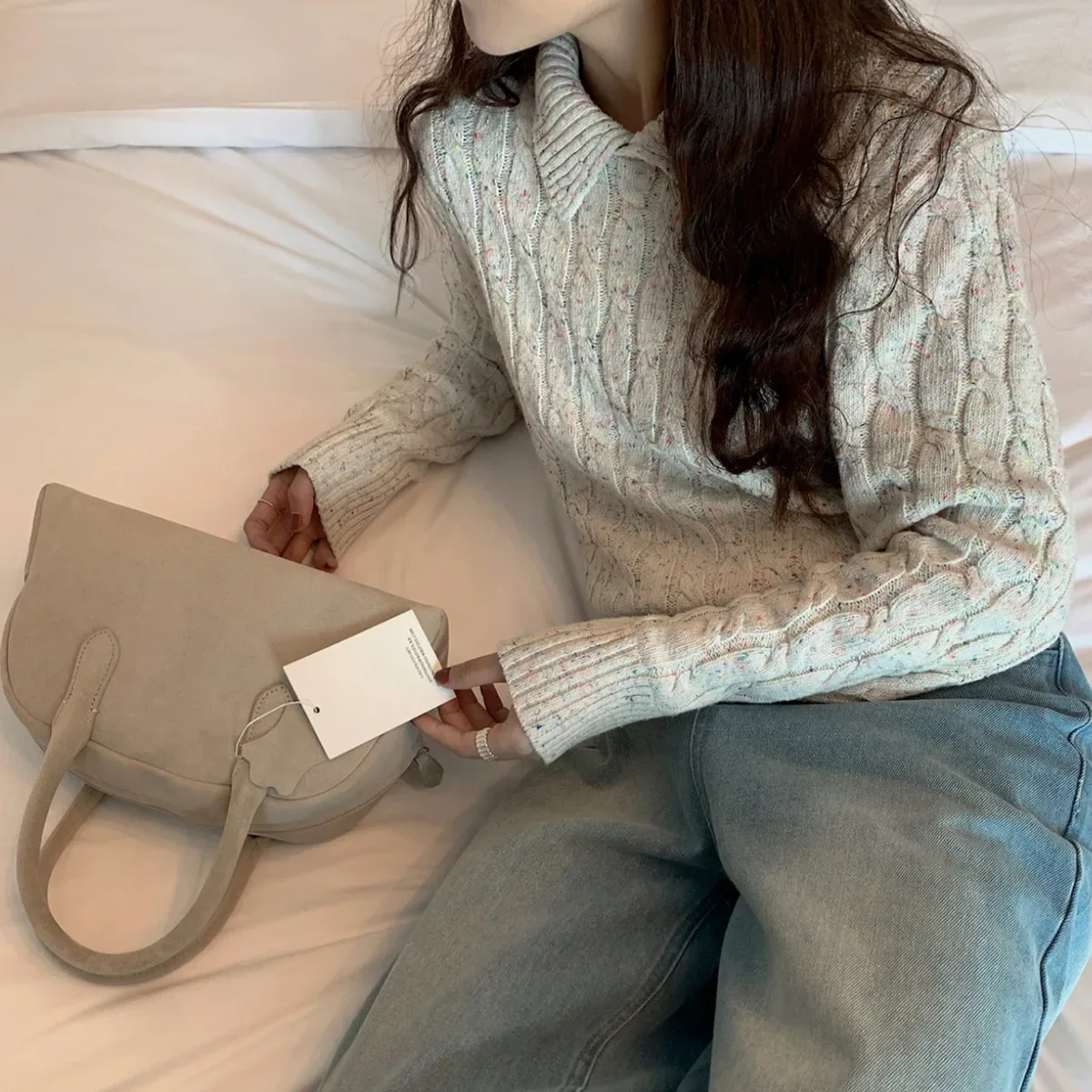 

2023 Autumn Winter New Turndown Collar Long Sleeved Sweater Women Vintage Y2k Kintted Pullover Pull Femme Jumper Sueter Mujer