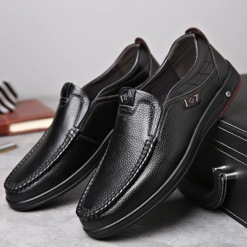 Leather Men's Shoes Spring Leather Shoes Men's Low Top Casual Single Genuine Large Size 45 46