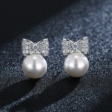 

Emmaya Fashion Statement Bridal Wedding Party Shiny Zirconia Earring With Pearl Design For Women&Girls Exquisite Jewelry