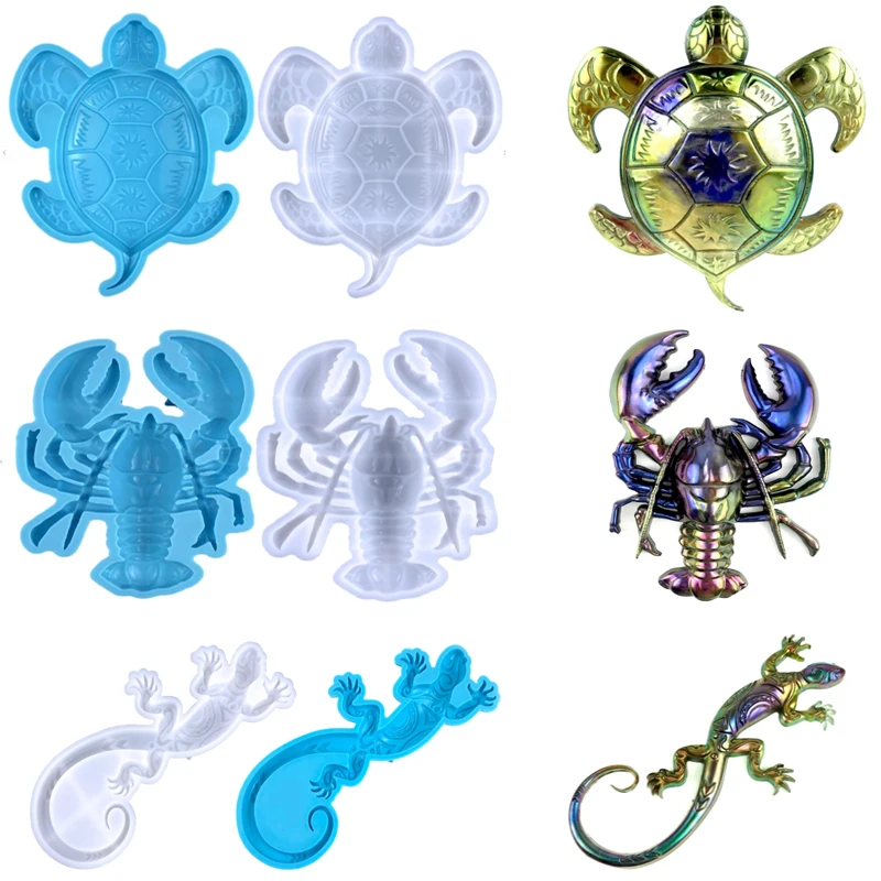 DIY Stereo Sea Turtle Lobster Gecko Crystal Epoxy Resin Mold 3D Animal Wall Hanging Decoration Desktop Ornament Silicone Mold