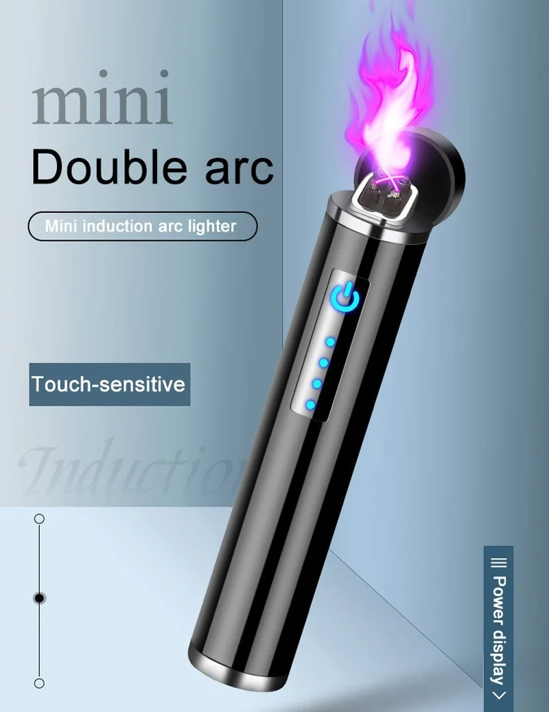 Mini Electronic Dual Arc Lighter USB Metal Rechargeable Windproof Flameless Splash Proof Plasma Lighter