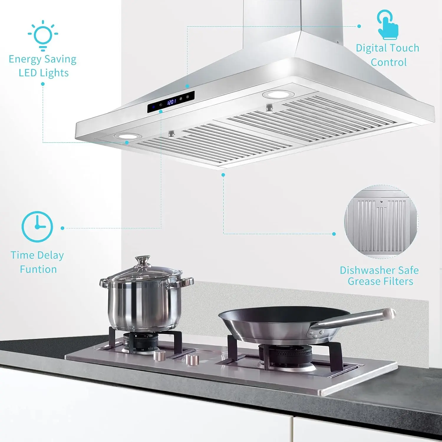Wall Mount Kitchen 30 inch Duct Convertible Range Hood 700CFM, 3 Speed Fan LED Light Range Hood USYS0375A 4