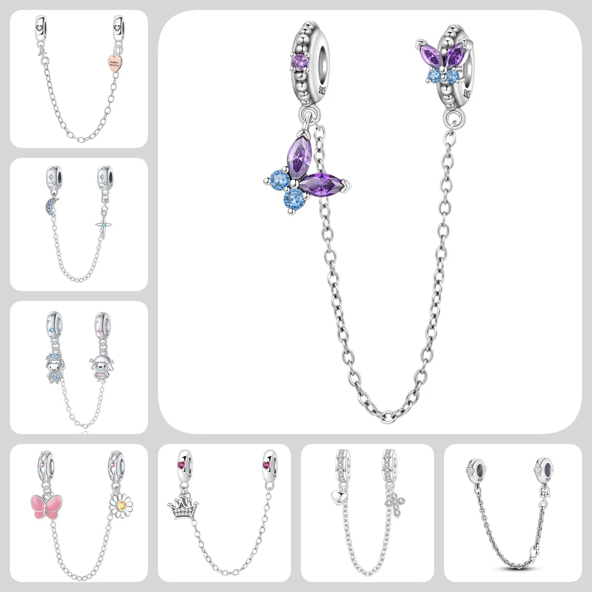 925 Sterling Silber Zirkon Pfirsichherz Ewiger Schmetterling Sicherheitskette Passend für Original-Armband DIY Schmuck-Befestigungs-Charm 2026