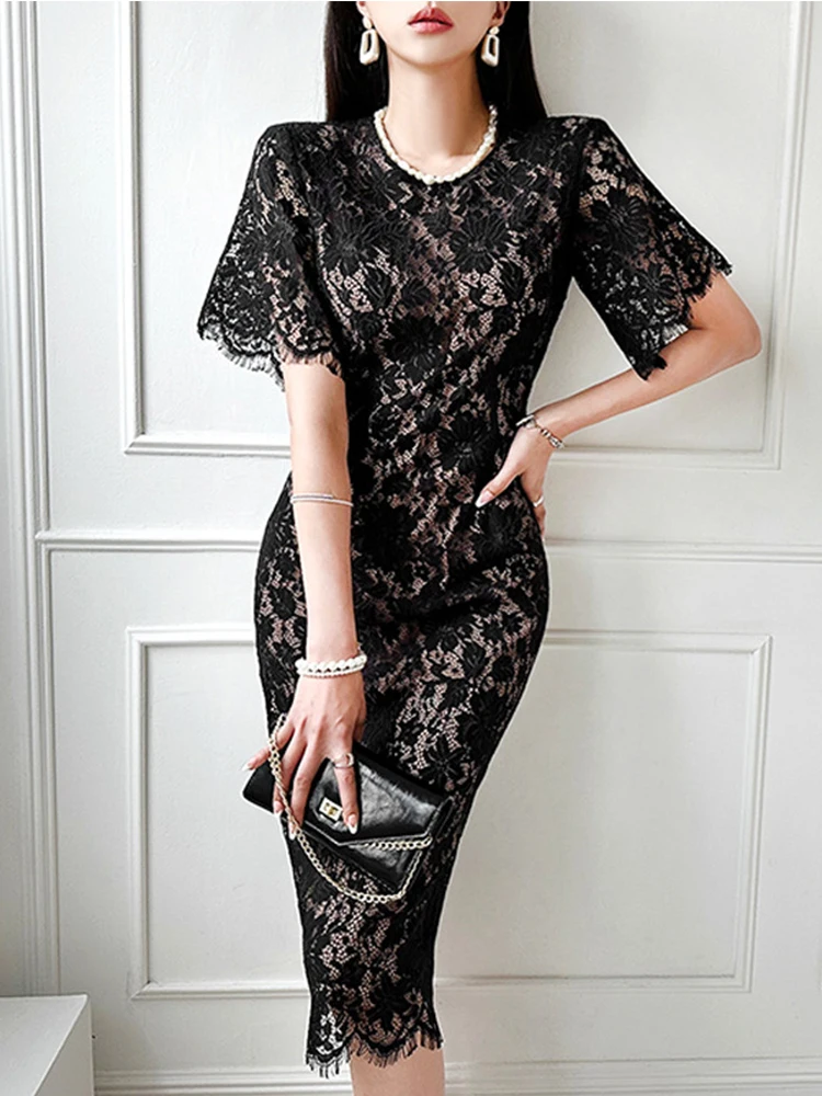 AEL summer tight fit slim fit short pleated lace camisole dress