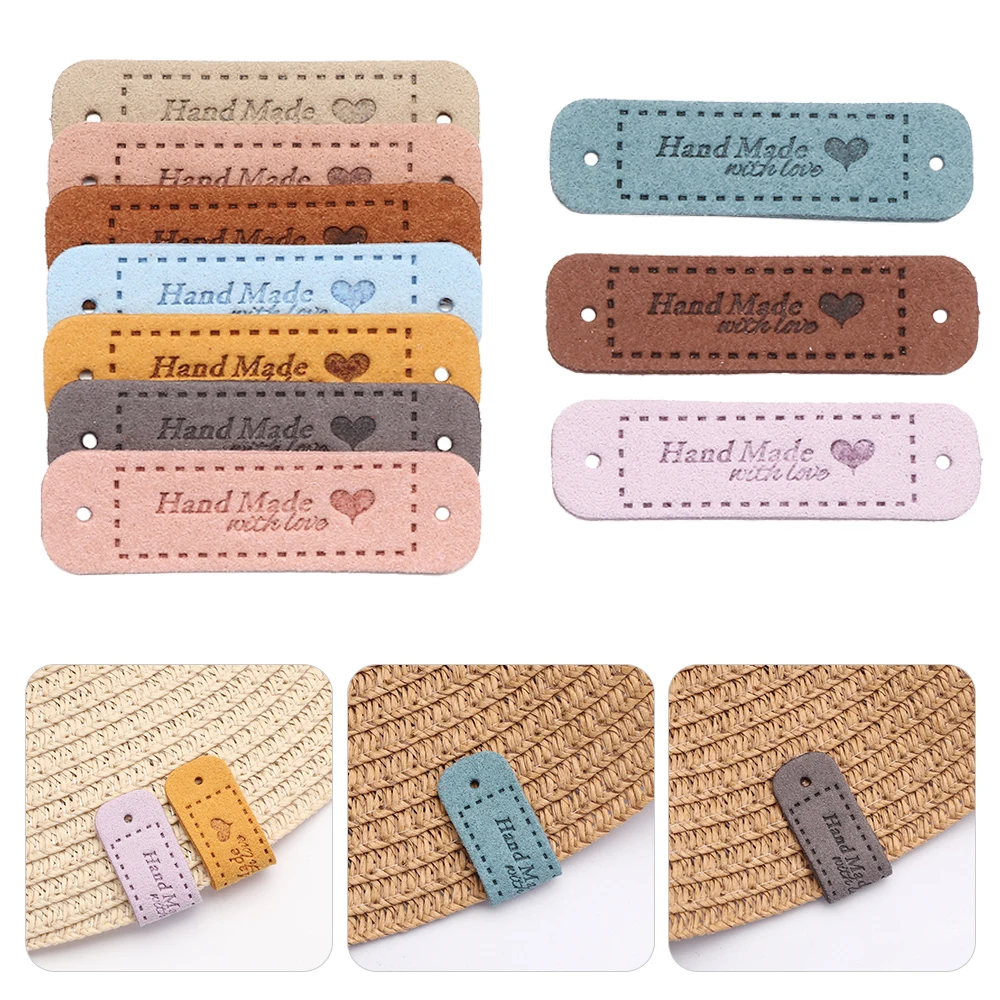 20PCS Arts Sewing Accessories Handmade PU Leather Hand Made With Love Clothes Tags Label Garment Labels