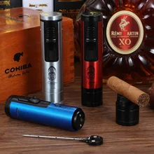 LUBINSKI Gas Lighter Cigar Torch Punch Needle Drill Perfect Draw Hole Cigar Holder Dropship Smoking Cigar Lighter