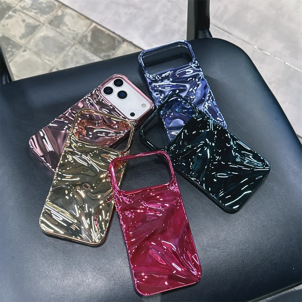 Luxury Electroplate Silvery 3D Wrinkle Phone Case - Plating Water Ripple Shockproof Cover