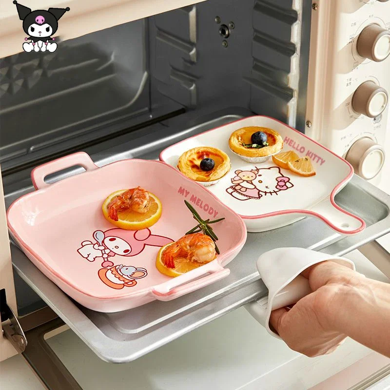 Sanrio Hello Kitty Cinnamoroll My Melody Kawaii Cartoon Tableware Salad Fruit Bowl Ceramic Microwave Oven Bakeware Dinner Plate