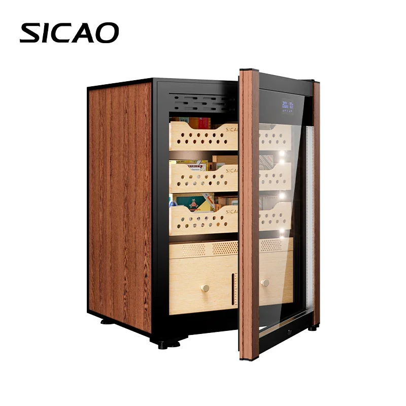 137L Hold 1000 Mini Electric Refrigerated Cigar Cooler Humidor 5.0-22.0℃ Thermoelectric Luxury Cedar Wooden Cigar Cabinet