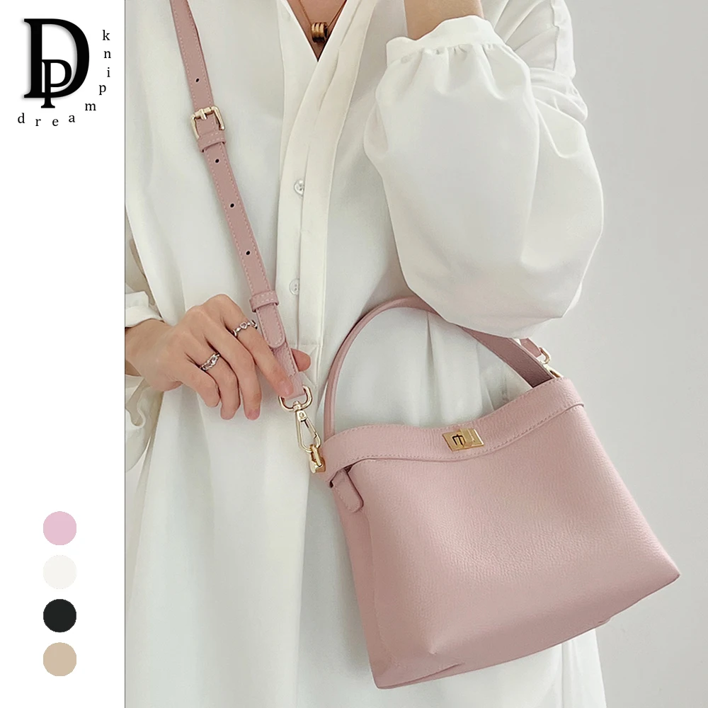 

Luxury Design Women Bucket Bag Fashion Genuine Leather Top Handle Female Handbag Elegant Lock Lady Messenger Shoulder Tote Purse