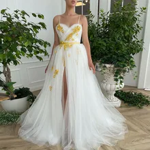 

Sevintage Fairy High Side Split Tulle Prom Dresses Sweetheart 3D Flowers Embroidery Lace Appliques Spaghetti Strap Formal Dress