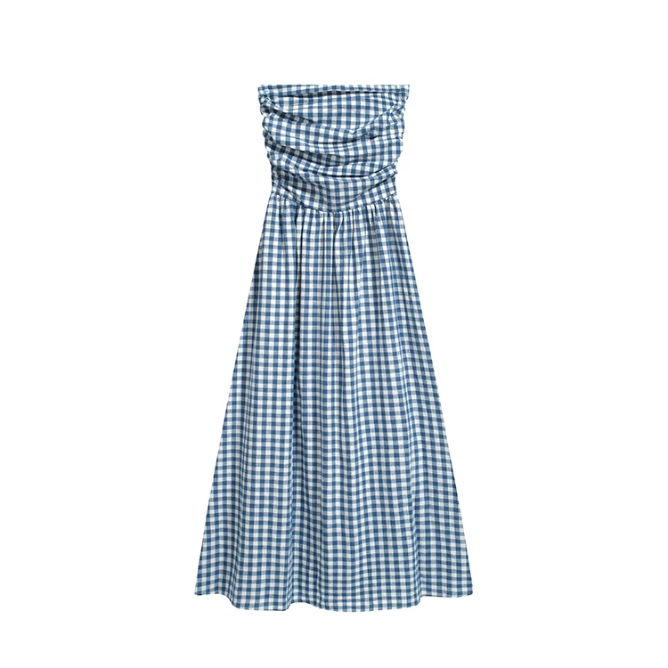 Casual Strapless Midi Dresses for Women Striped Sleeveless A-line Korean Chic Summer New Party Dress Vestidos Mujer