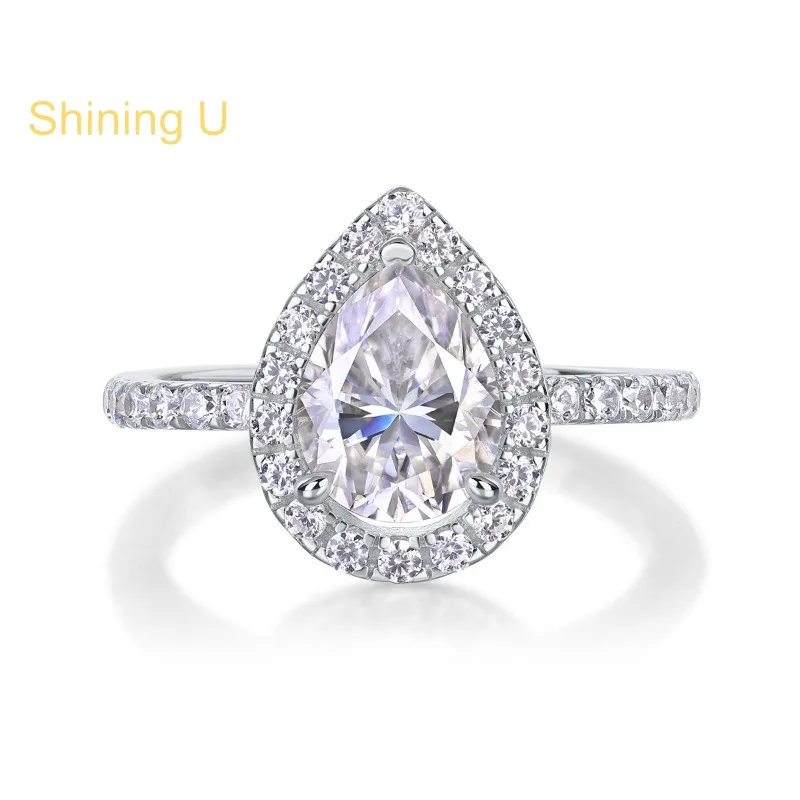 

Shining U S925 Silver D Color Moissanite Pear 1.5CT Ring for Women Fine Jewelry Engagement