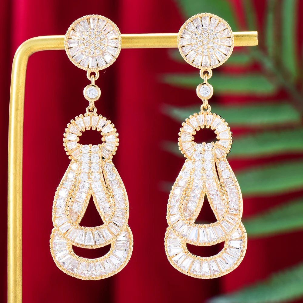 

Siscathy Dubai Luxury Drop Earrings Women Cubic Zirconia Gold Color Party Celebration Fine Jewelry boucle oreille femme luxe