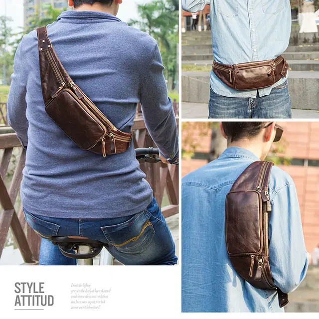 Luufan Crazy Horse Leather Men's Waist Bag Mini daily Fanny Chest Pack Cowhide Belt Bag Male Travel Waist Bag For Phone Pouch 2