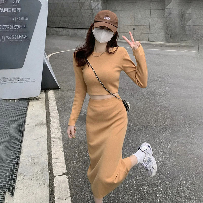 

Fall/Winter Elegant Women's Skirt Sets Sexy Fashion Sweater Long Sleeve And Skirts Two Piece Sets Womens Outifits