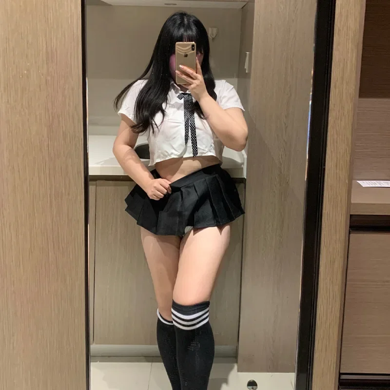 

Plus Size School Girl Lingerie Outfit Schoolgirl Uniform JK Japanese Style Adult Sex Roleplay Game Costume Mini Skirt Exotic Set