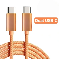 High - Speed Dual USB - C Charger Cable - 60W Orange Braided Power Cord - 1m (Type C to C)