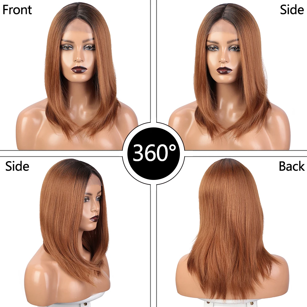 Synthetic Wigs for Black Women Long Straight Ombre Brown Wigs Middle Part Heat Resistant Black Hairs for Daily Use I's a wig