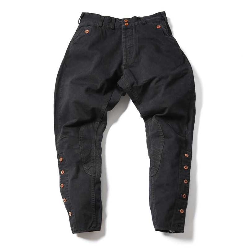 Non Stock Rugged Breeches Vintage Style Biker Pants Mens Motorcycle Trousers Black 3